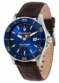 RELOJ MASERATI COMPETIZIONE 43MM 3H BLUE DIAL BROWN ST R8851100004