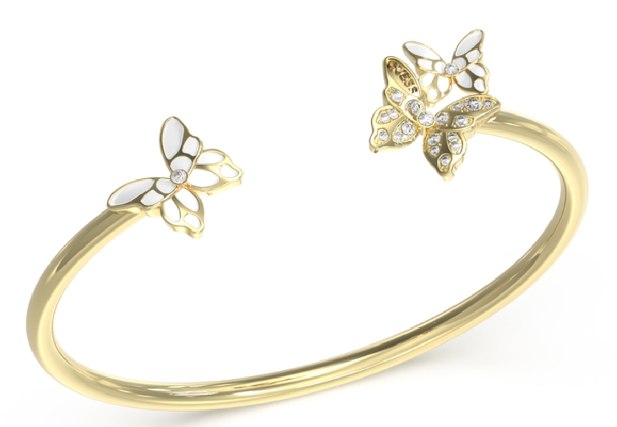 Guess Chrysalis Damen-Halskette Mit Schmetterling & Logo – Golden, Verstellbar, Mit Zirkonia-Steinen