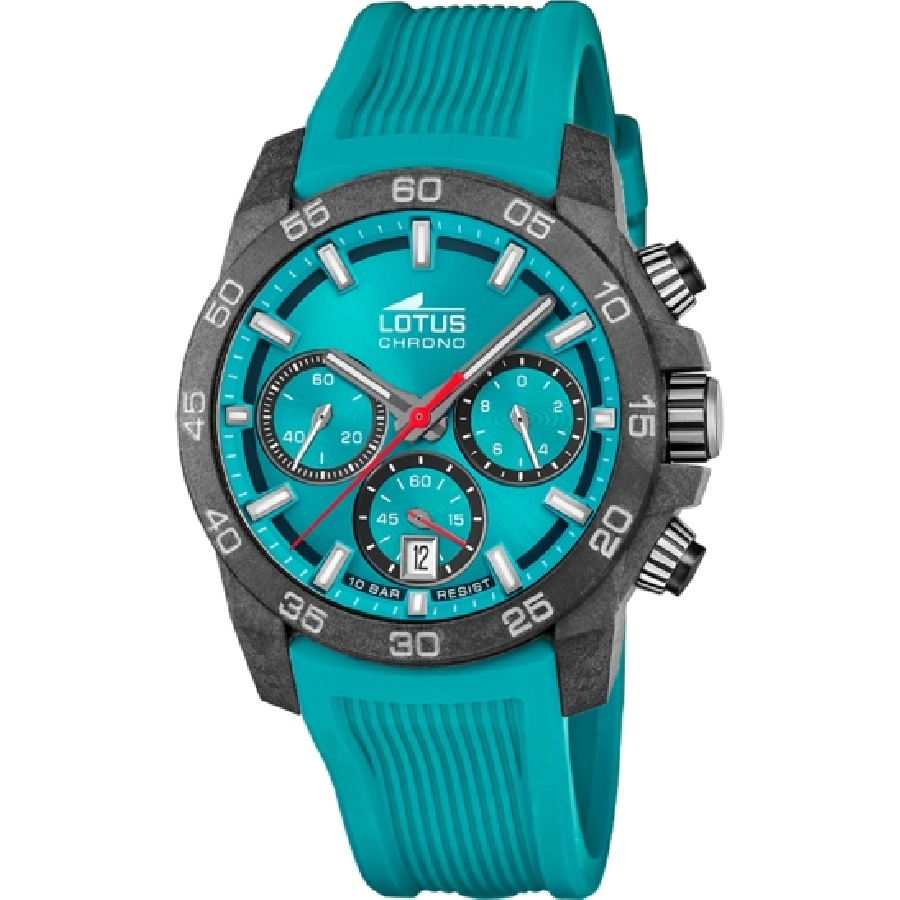 Lotus Orologio Uomo Cronografo 18974/4 - Cassa In Fibra Di Carbonio Nero, Cinturino In Gomma Azzurro, 10 ATM