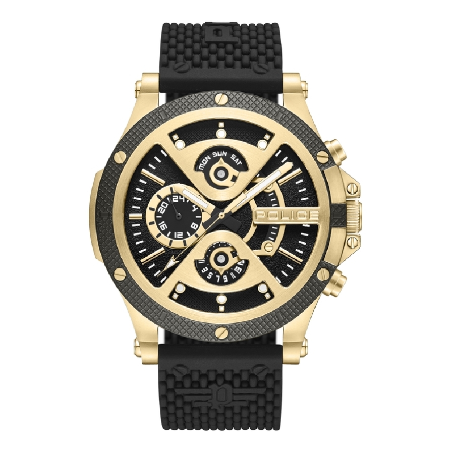 Police SURIGAO BLACK/GOLD DIAL BLACK SILICON PEWJQ2110501 - Vista frontal