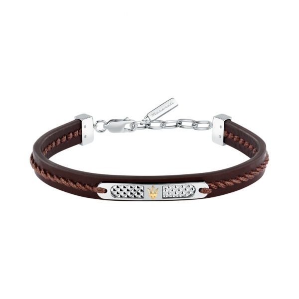 LEATHER BR SS YG REC LEATHER BRN 19+3CM