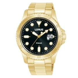 RELOJ Hombre Sport Esfera Negra Braz. Dorado