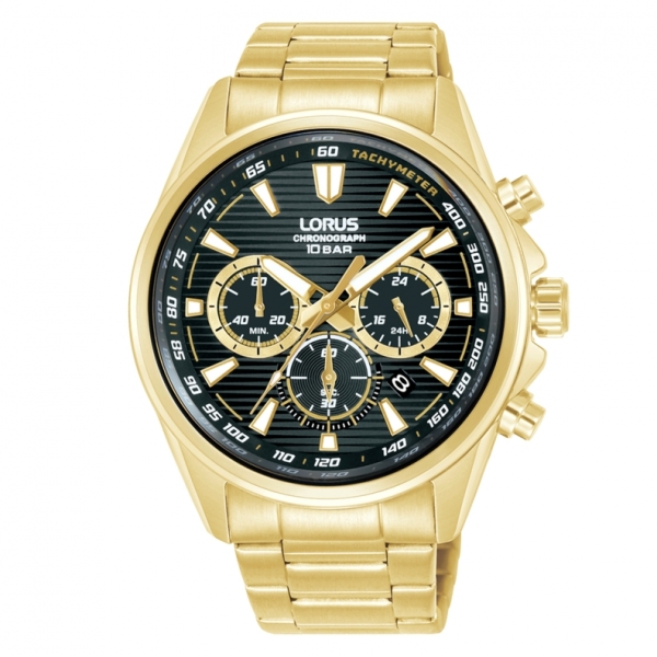 Hombre Sport Crono Esf. Negra-Dorada