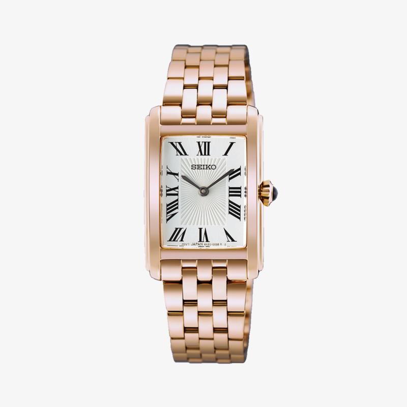 Seiko LADIES RECTANGULAR NúM. ROMANOS ORO ROSA HGG002P1 - Vista frontal