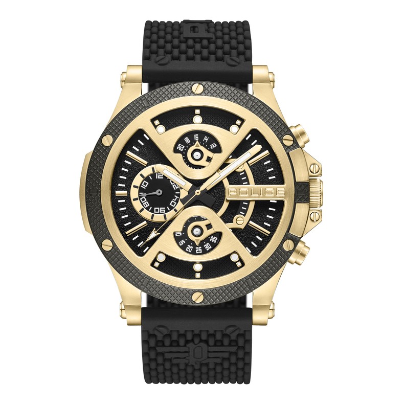 Police SURIGAO BLACK/GOLD DIAL BLACK SILICON PEWJQ2110501M - Vista frontal