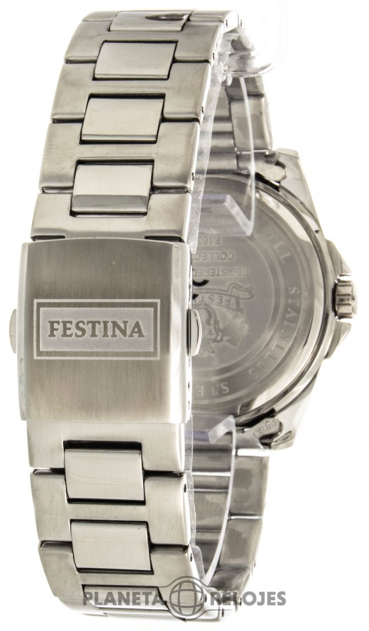 Festina F16376/6 Orologio Uomo - Acciaio E Quadrante Nero Con Dettagli Rosa