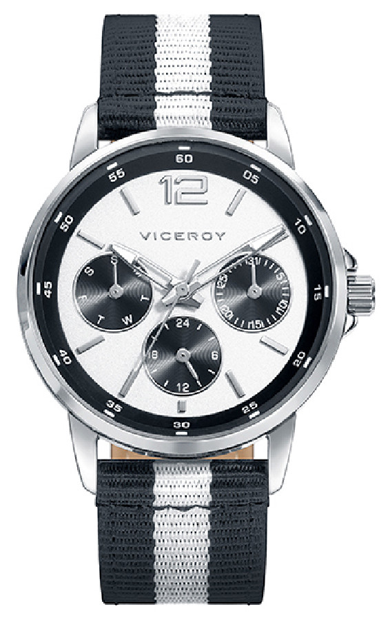 Viceroy Orologio Bambino 401095-05 - Cassa Acciaio, Cinturino In Tessuto Bianco E Nero, Quarzo, 50M