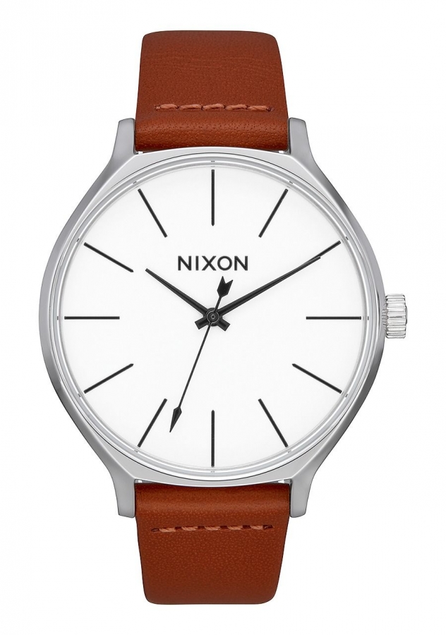 Nixon CLIQUE LEATHER SILVER / BROWN A12501113 - Vista frontal