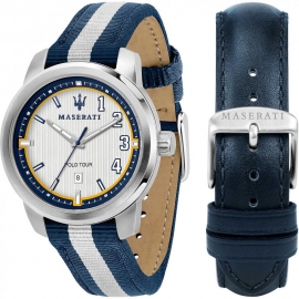 RELOJ MASERATI ROYALE 45MM 3H SILVER DIA BLUE+WH ST R8851137005