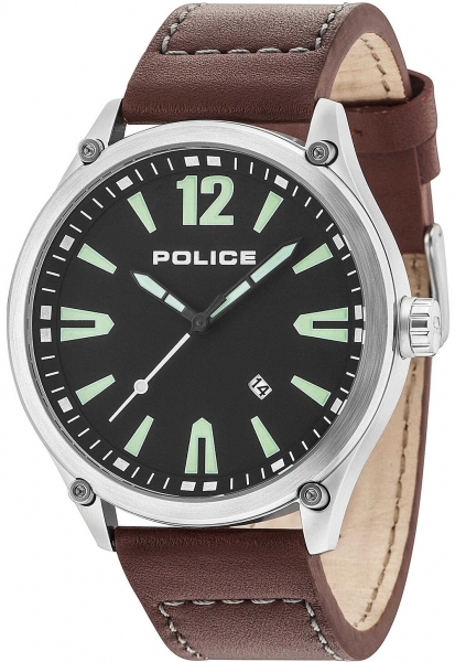 POLICE DENTON 3H BLACK DIAL BROWN STRAP R1451287002