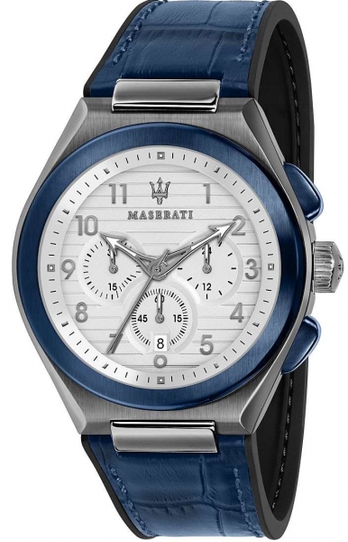 MASERATI TRICONIC 43MM CHR WHITE DIAL BLUE ST R8871639001