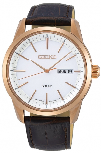 SEIKO SOLAR IP ROSé DOBLE CALENDARIO CORREA SNE530P1