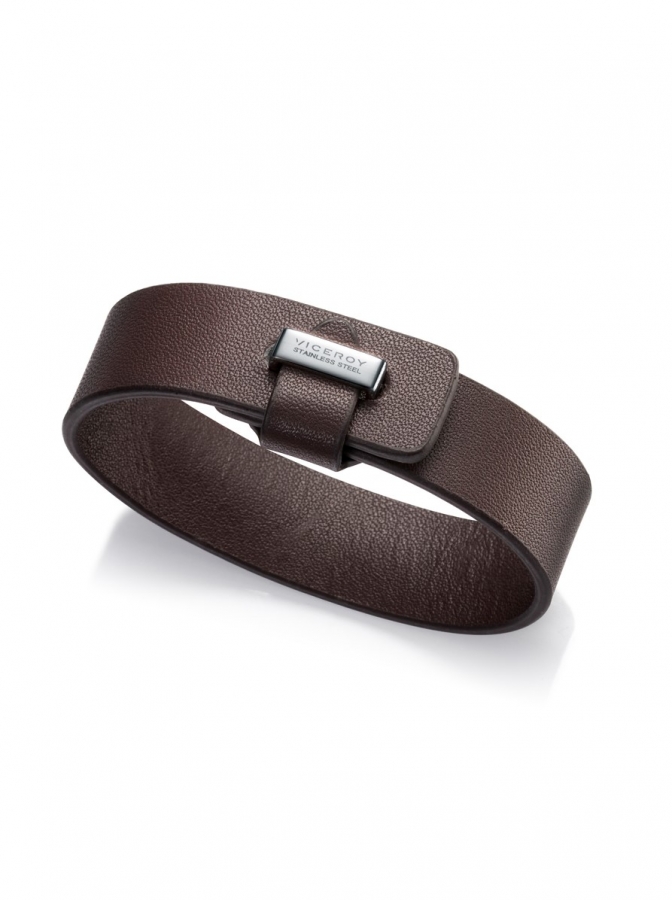 VICEROY FASHION Bracciale Uomo 75221P01010 – Doppio Giro In Acciaio E Pelle, Con Astuccio Regalo
