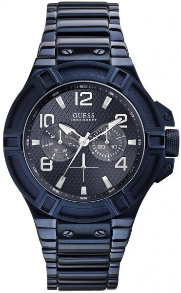 Guess Rigor Multifunction Black Dial Blue Steel Strap Watch for Men - W0218G4