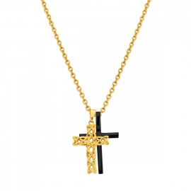 RELOJ POLICE JEWELS STRUVE NECKLACE DOUBLE CROSS GOLD BLACK PJ.26571PSGB-02