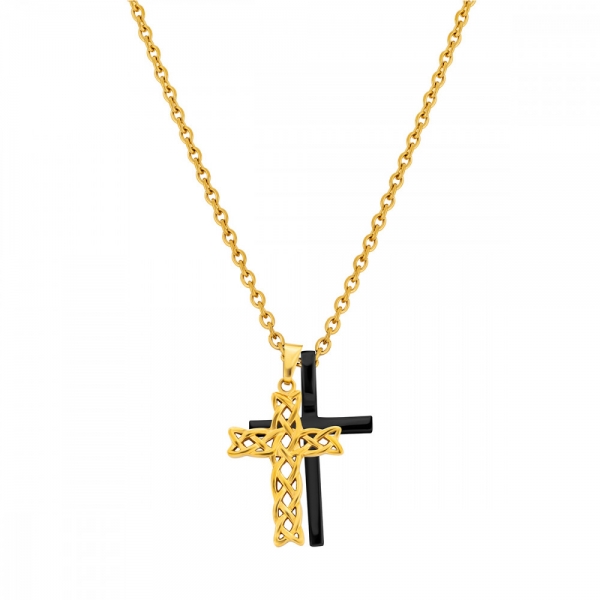 POLICE JEWELS STRUVE NECKLACE DOUBLE CROSS GOLD BLACK PJ.26571PSGB-02