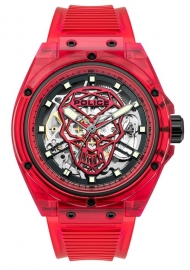 RELOJ POLICE TRANSLUCENT AUTO 44MM RED SILICONE STRAP PL.15924JPR-16P