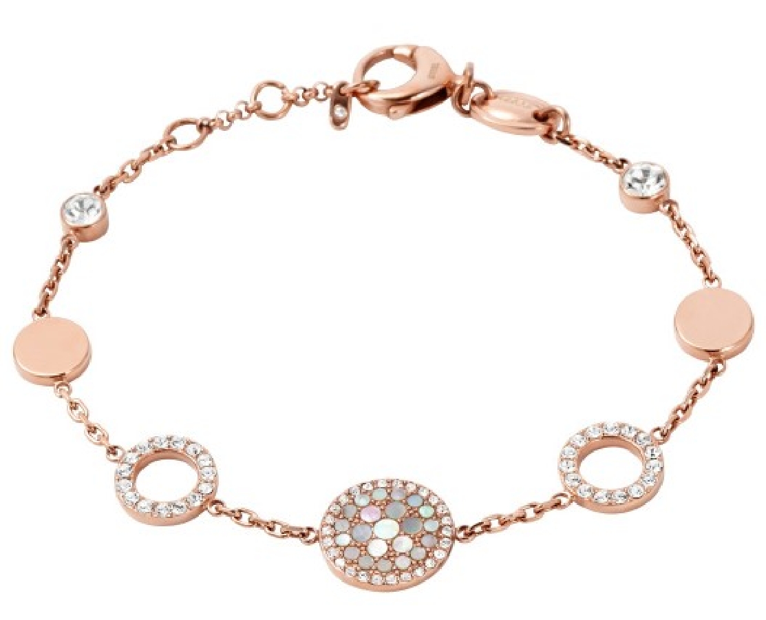 Fossil Vintage Glitz Orecchini Con Riflessi Opalini E Cristalli – Acciaio Inox Oro Rosa, Chiusura A Gancio, Confezione Regalo
