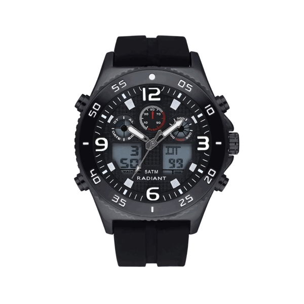 RADIANT STORM 50MM BLACK DIAL BLACK SILI STRAP RA572602