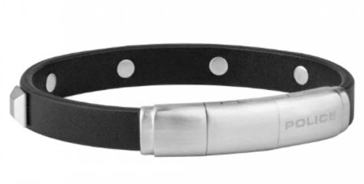 POLICE JEWELS BRACELET IP ANTIQUE BLACK LEATHER UNISEX S14AQT01B