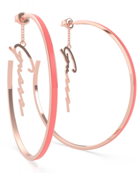 GUESS 60MM CORAL ENAMEL HOOPS RG UBE70199