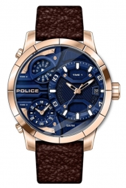 RELOJ POLICE BUSHMASTER 3H DATE BLUE RG D / BROWN L PEWJB2110602