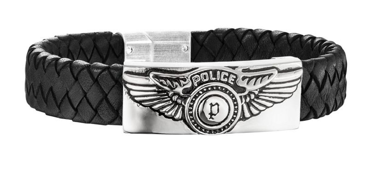 POLICE JEWELS FREEDOM BR.SS MAGNET B. BLK WEAVE SIZE L S14AIC01B