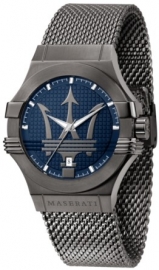 RELOJ MASERATI POTENZA 42MM 3H BLUE DIAL MESH BR GUN R8853108005