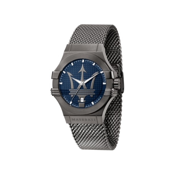 MASERATI POTENZA 42MM 3H BLUE DIAL MESH BR GUN R8853108005