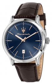 RELOJ MASERATI EPOCA 42MM 3H BLUE DIAL BROWN STRAP R8851118016